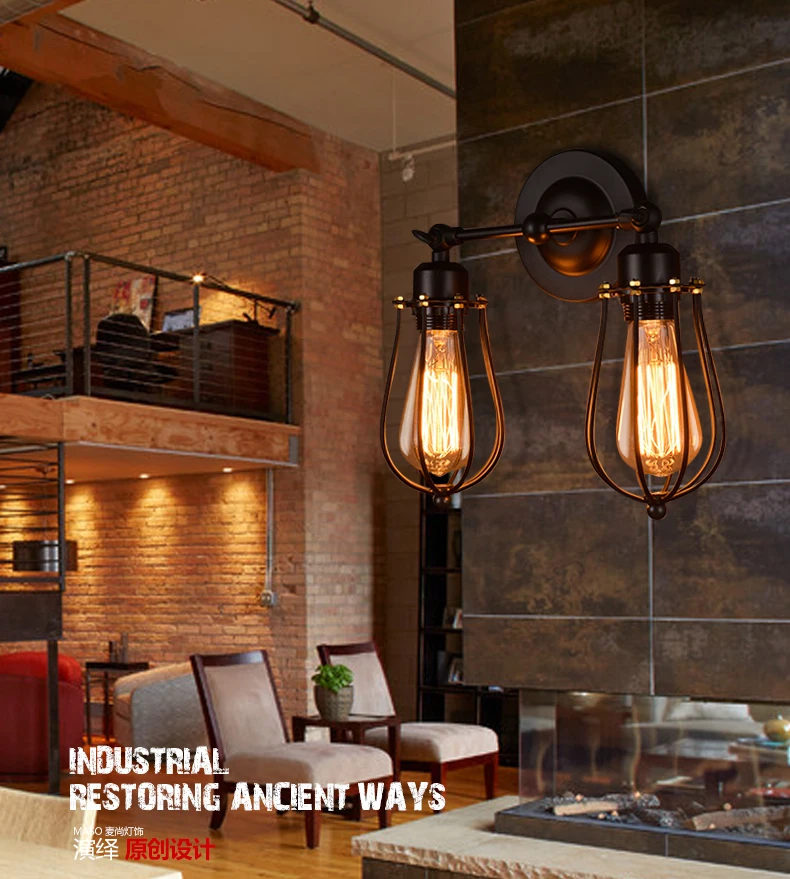 

MODERN VINTAGE INDUSTRIAL LOFT METAL DOUBLE RUSTIC SCONCE WALL LIGHT WALL LAMP E27