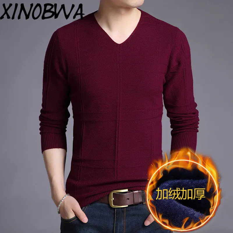 England Style Men's Winter High Street Fashion V Neck Long Sleeve Plus