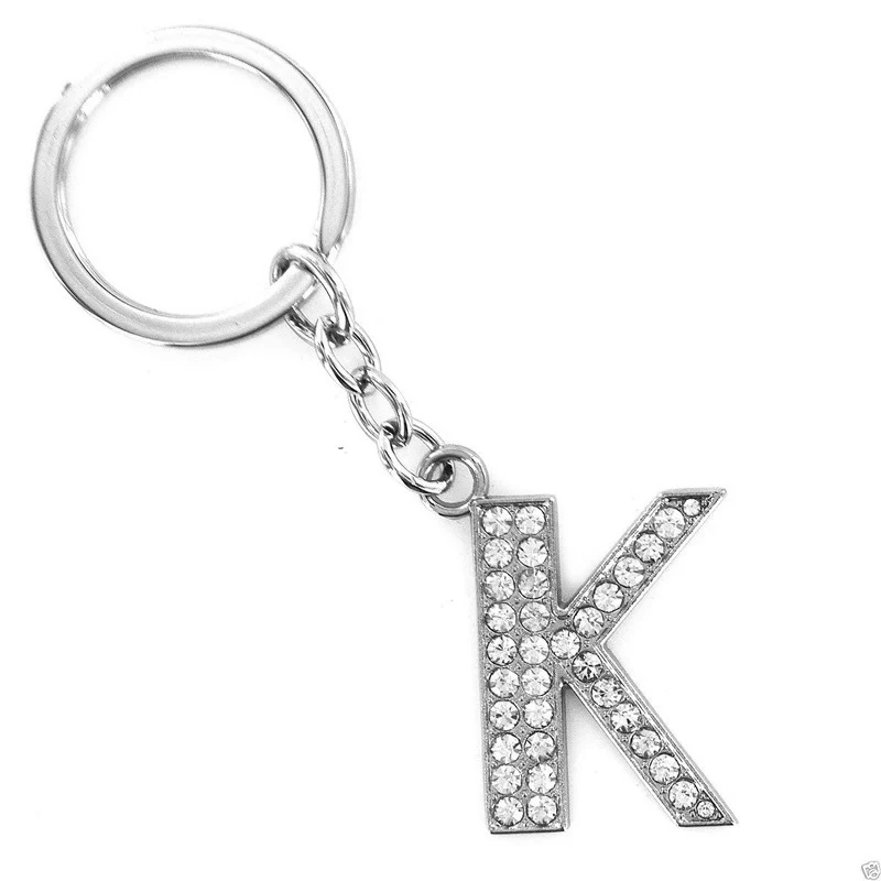 Crystal Rhinestones Alphabet Keyring Initial Letter Key Ring Chain Unisex Keychain 26 Letters