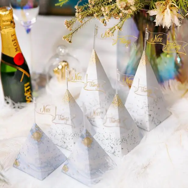 

50Pcs Marble Style Tower Shape Wedding Favors Candy Box Chocolate Boxes Bomboniera Party Supplies Return Present Gift Box