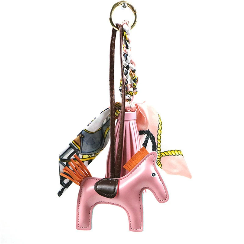 Бренд шелковая лента бант-узел кожаный брелок для ключей с кисточкой Кожа PU лошадь брелок для ключей помпон брелок для женщин Шарм сумочка кулон подарок