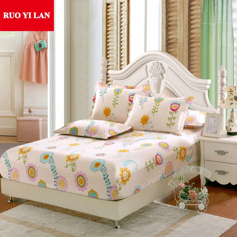 Single Double Bedding Sheet 100 Cotton Mattress Cover Fitted Sheet for