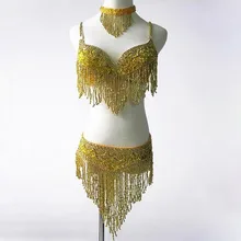 Женская одежда для танца живота в восточном стиле, топ с бусинами и пояс, комплект из 2 предметов, костюмы для живота, бюстгальтер для танцев, костюм с necklace ем