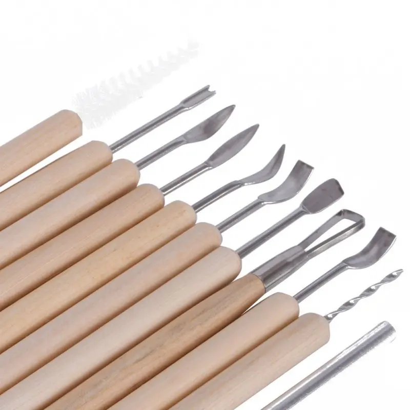 

11pcs/set Clay Sculpting Smoothing Wax Carving Pottery Ceramic Tools Shapers Modeling Carved Tool Wood Handle Set