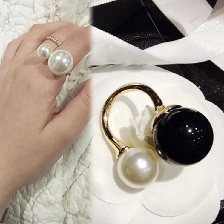 

2017 New Fashion Hot Selling Europe Fashion Rings Simple Black Imitation Pearl Charming Rings For Women RING-0195