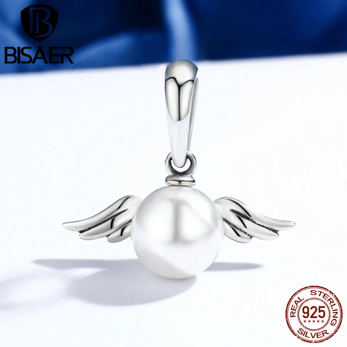 Bisaer Authentic 925 Silver CZ Angel Accessories Charms Beads Jewelry For Women