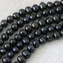 Горячие 8-9 мм черные натуральные из пресноводного жемчуга культивированные бусины амулеты 15"