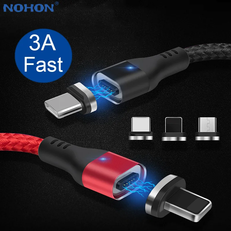 

LED Magnet 3A Fast Charge Charger Cable For iPhone 6 S 6S 5 5S 7 8 Plus X XR XS Max Galaxy S8 S9 S10 Wire Cord Micro USB Type C