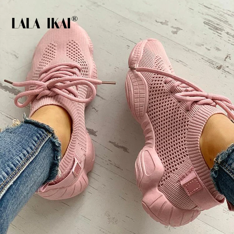 Comprar Zapatillas LALA IKAI para mujer zapatos de malla informales transpirables con cordones zapatos vulcanizables para mujer zapatos Tenis Rosa Suave 014A3796 4