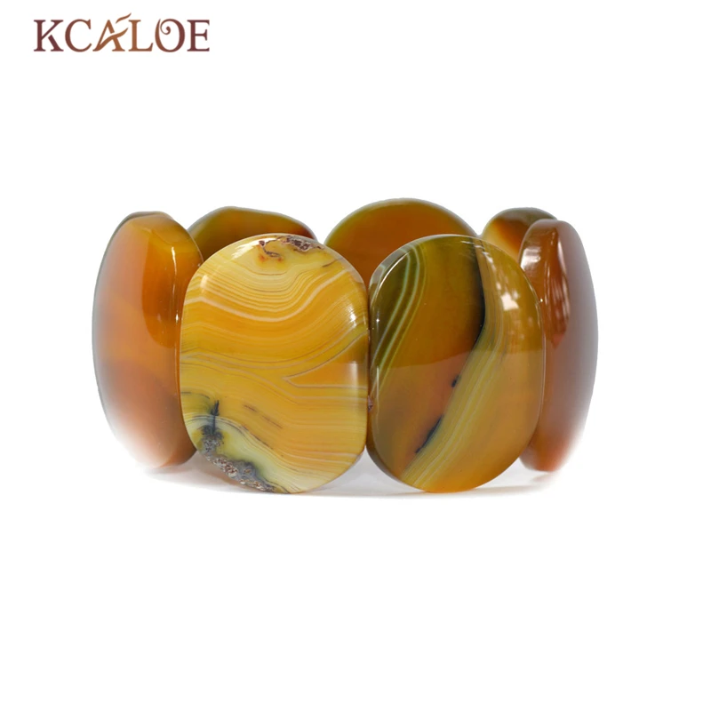 Браслеты KCALOE с большим ониксовым камнем, браслеты с натуральными полудрагоценными камнями, растягивающиеся браслеты с подвесками, женские браслеты, минималистичные ювелирные изделия - Окраска металла: Orange Stone