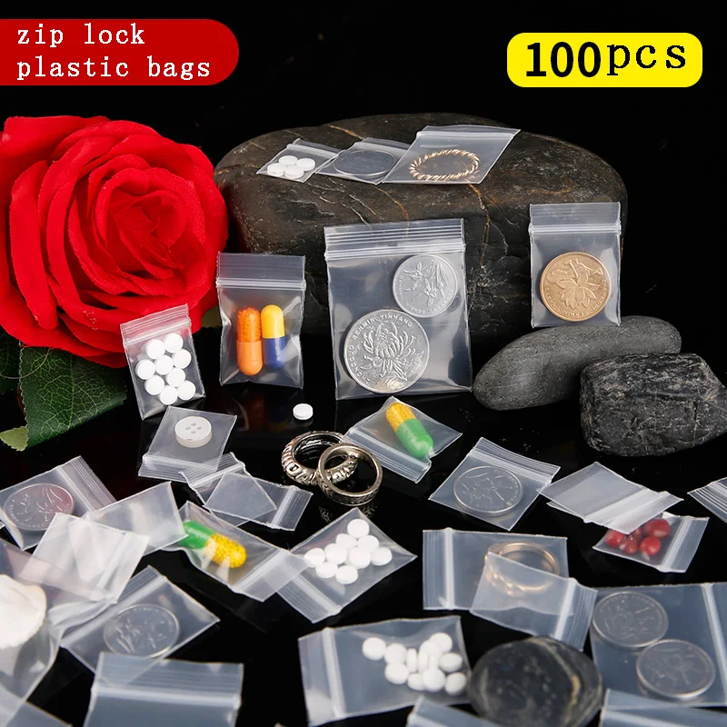 

100pcs Mini Zipper Plastic Bags Ziplock Pill Packaging Pouches Small Zip lock Bags 0.12mm Thick Zip Lock Plastic Bags Food