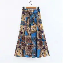 HCBLESS Весна и лето для женщин эластичный пояс галстук Кнопка юбка с принтом