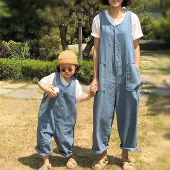 

MILANCEL family matching clothes denim overalls mommy and me clothes loose style mother and daughter overalls