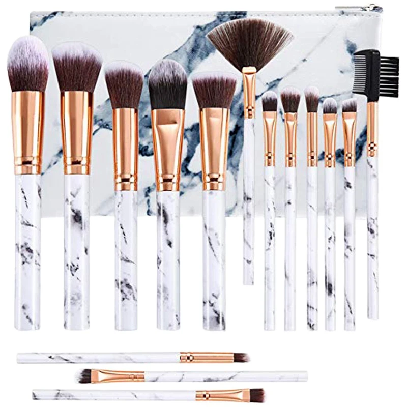 

Makeup Brushes Set Premium Synthetic Foundation Powder Concealers Blending Eyeshadows Face Make Up Brush Sets 15 Pcs Marble Wi