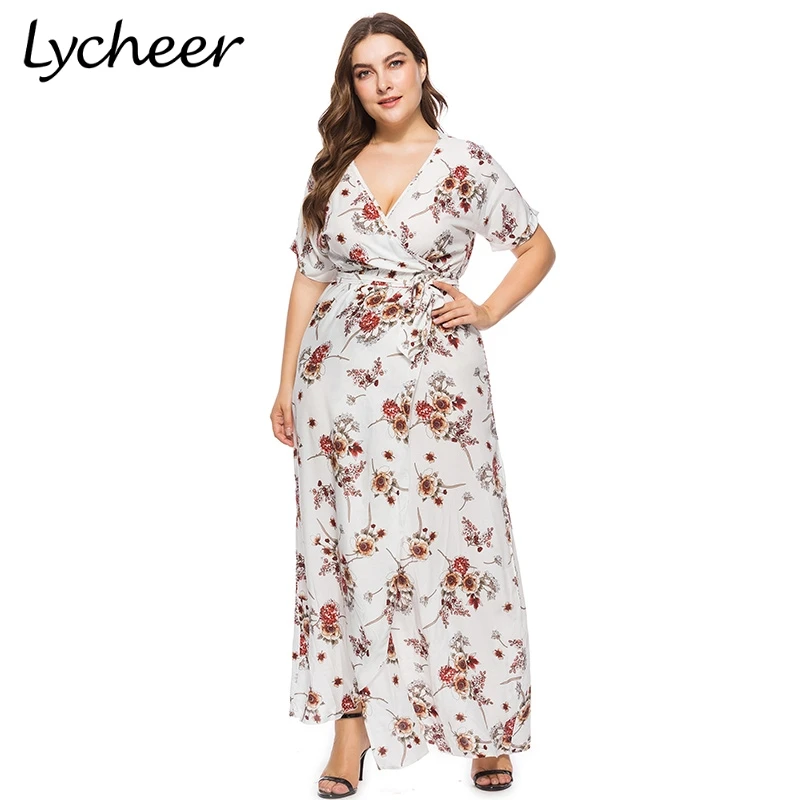 Женское пляжное платье Lycheer длинное большого размера с коротким рукавом и