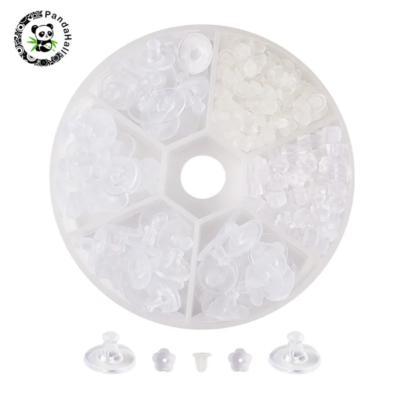 

pandahall 340pcs/set Clear Plastic Earring Ear Nuts for DIY Jewelry Findings Earring Components 4~6x2.5~10mm Hole: 0.5~0.7mm