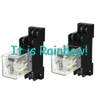 

Free Shipping 2 Pcs DPDT 8Pins Electromagnetic Power Relay DC 12V Coil w 35mm DIN Rail Socket