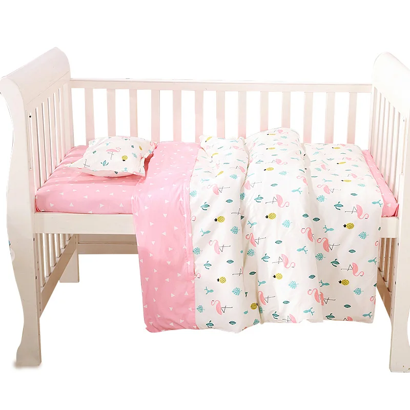 Us 22 48 20 Off 3pcs Baby Bedding Set Cotton Crib Bed Flamingo Cartoon Include Pillowcase Sheet Duvet Cover Without Filler In