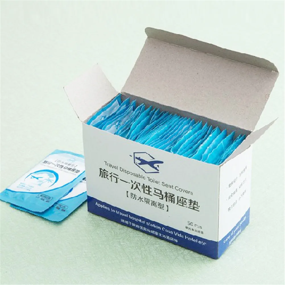 

50pcs Portable 100% Waterproof Safety Toilet Seat Pad For Travel/Camping Bathroom Accessiories Disposable Toilet Seat Cover Mat