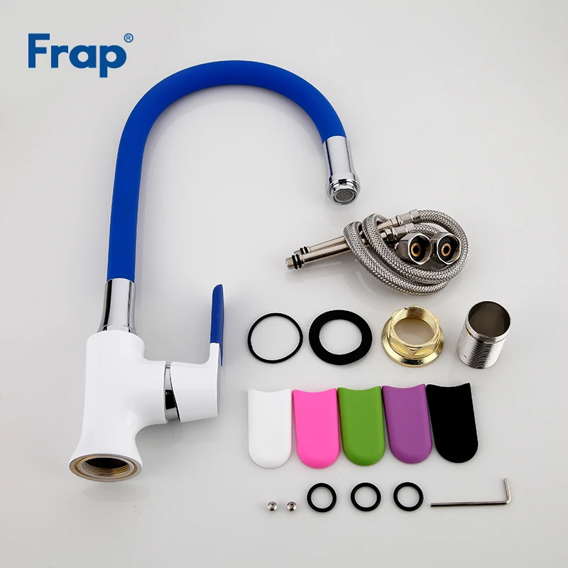 Frap Silica Gel Nose Multi-color handle cover Any Direction Kitchen Faucet Cold and Hot Water Mixer White Spray paint F4034F7253