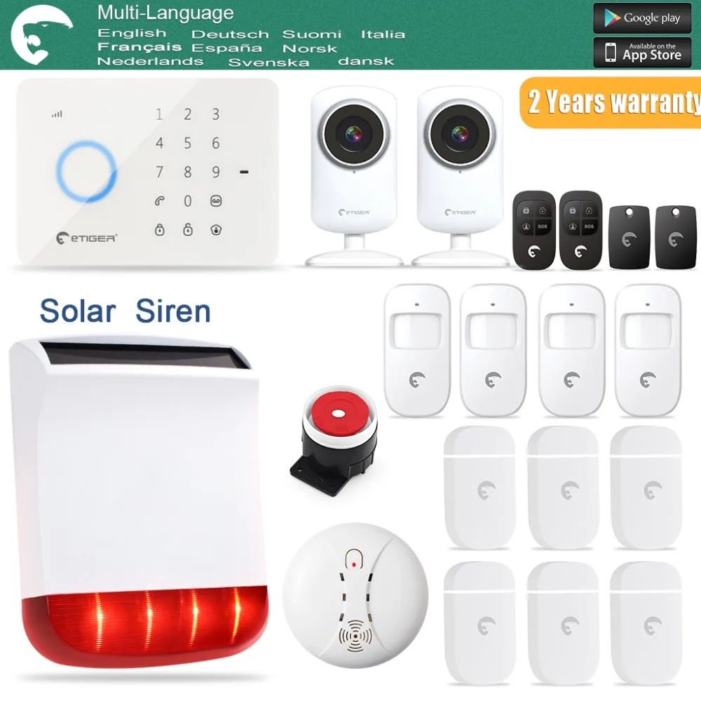 

Etiger S3B Solar Outdoor Siren eTIGER GSM/PSTN Alarm System Security 2x WiFi  Network Camera as same as Chuango G5