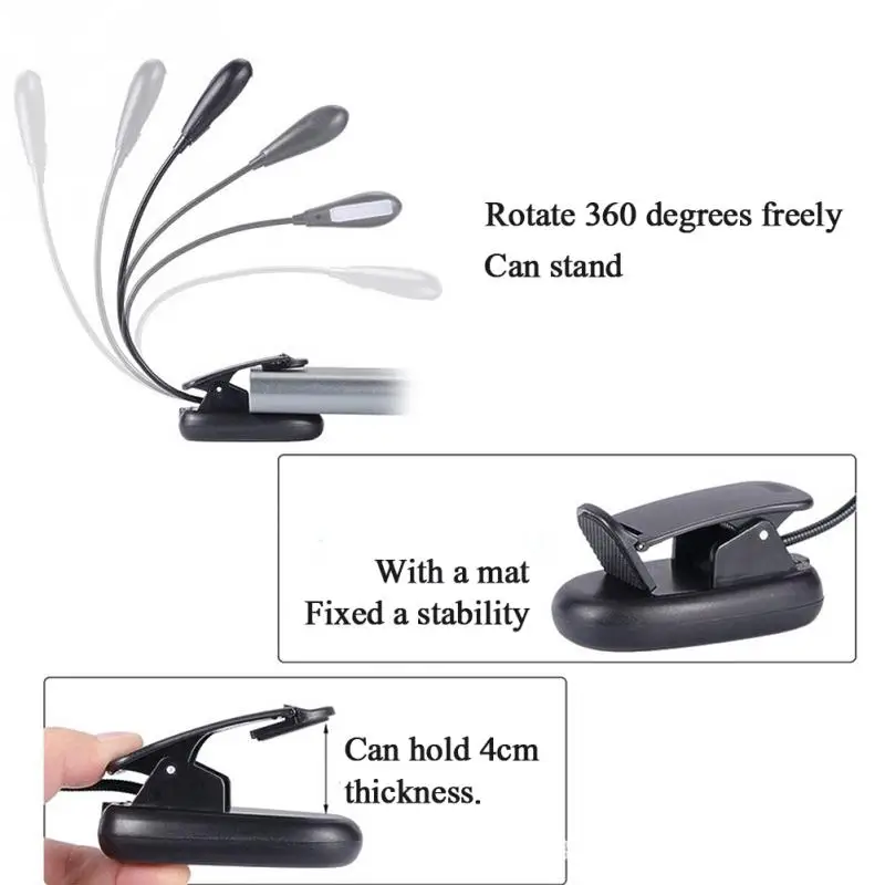  7 LED Clip Type Reading Lamp with USB Rechargeable Double Light reading bedside Colors Eye Care Bri - 32874893069