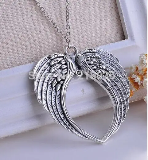 

8PCS Vintage Silver Guardian Angel Wings Heart Necklace Pendant Statement Charms Chain Choker For Women Jewelry DIY Gifts L332