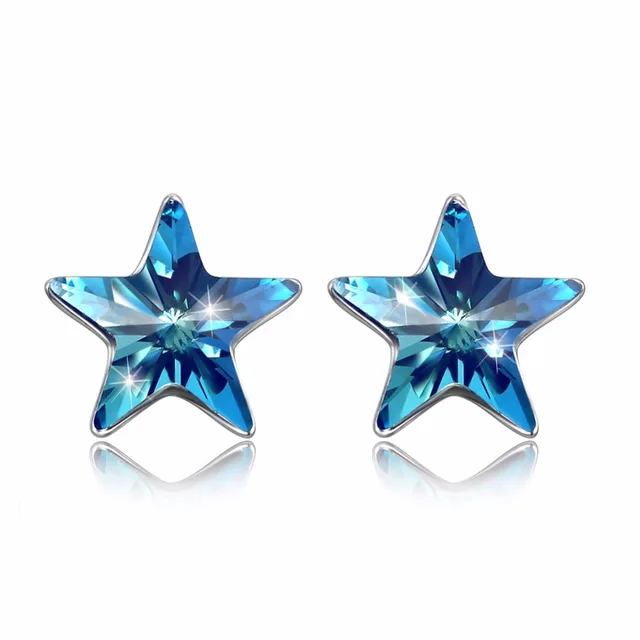 Fine Jewelry Made With Swarovski Crystal Blue Star Earrings Real Fine Jewelry Made With Swarovski Crystal Blue Star Earrings Real S925 Sterling Silver