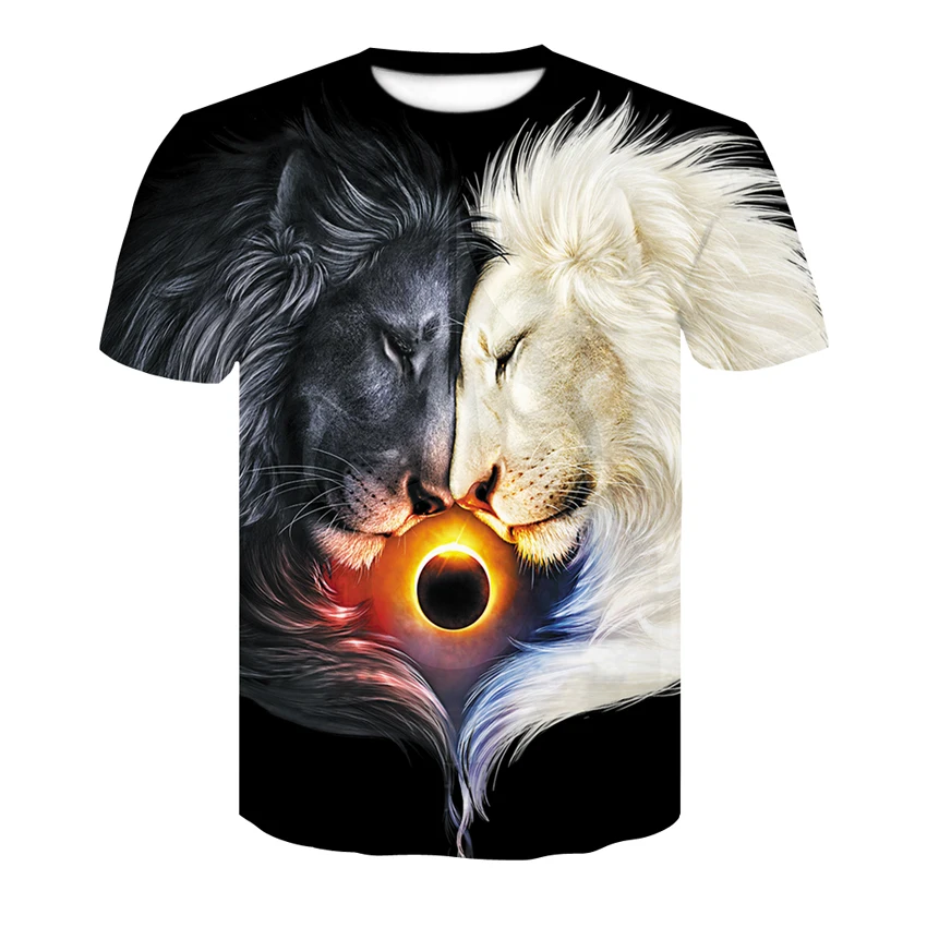 

Men's T-shirt summer quick-drying casual brand men's tops 3d printing double lion domineering round neck short-sleeved T-shirt