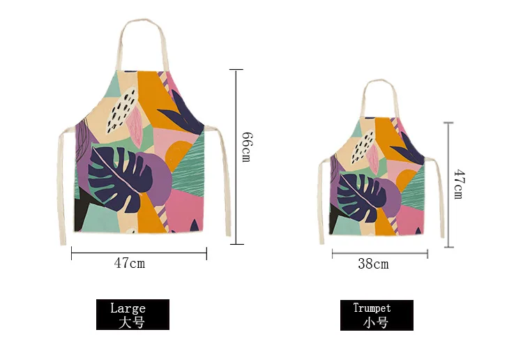 1 Pcs Abstract Green Leaves Pattern Kitchen Aprons for Woman Home Linen Sleeveless Apron Kitchen Cooking Bibs Cleaning Tools