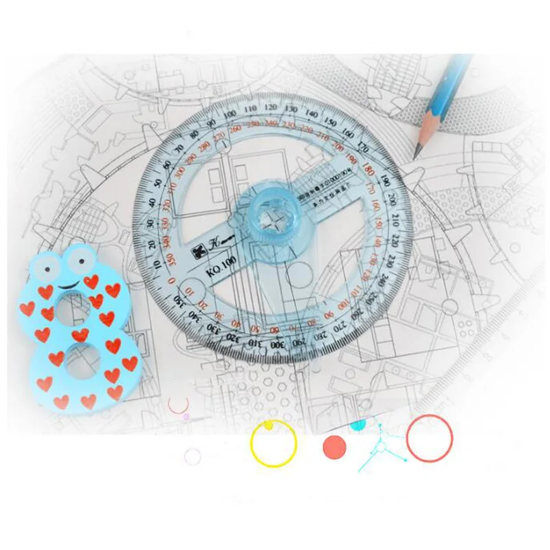 

Full circle pointer protractor swing arm angle protractor 360 metric square 10cm plastic round ruler durable measurement tool