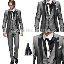 Последние дизайн один пик кнопка черный нагрудные светло-серый жених смокинги / жениха мужчины свадебные костюмы / костюмы / мужчины свадебные костюмы