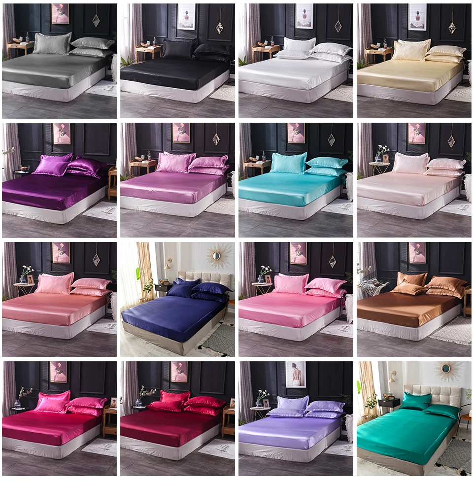 Liv-Esthete Wholesale Luxury Satin Silk Purple Fitted Sheet Silky Mattress Cover Queen King Bed Sheets For Women Men 1pcs