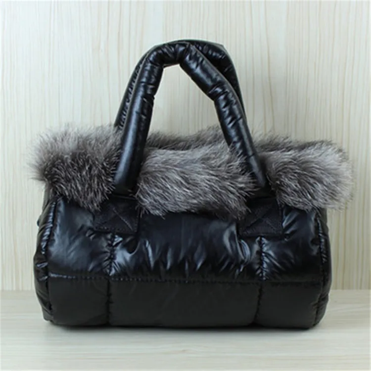 Модная сумка на плечо, женская сумка из лисьего меха, хлопковая пуховая сумка, роскошная брендовая дизайнерская однотонная сумка