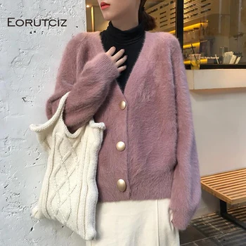 

EORUTCIZ Winter Long Cardigan Women Velvet Sweater Warm Oversize KnittedCasual Top Autumn White Long Sleeve Basic Coat LM217