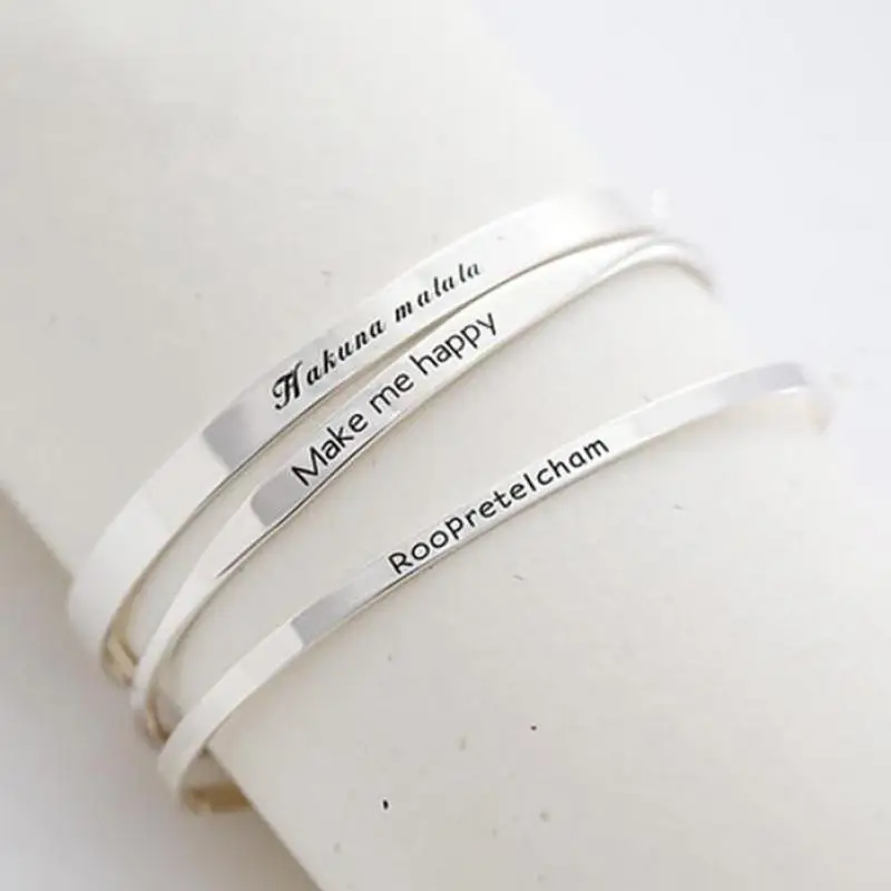 

Genuine Solid 100% 925 Sterling Silver Cuff Bracelets Brief Letter Vintage Wedding Adjustable Sterling Silver Jewelry
