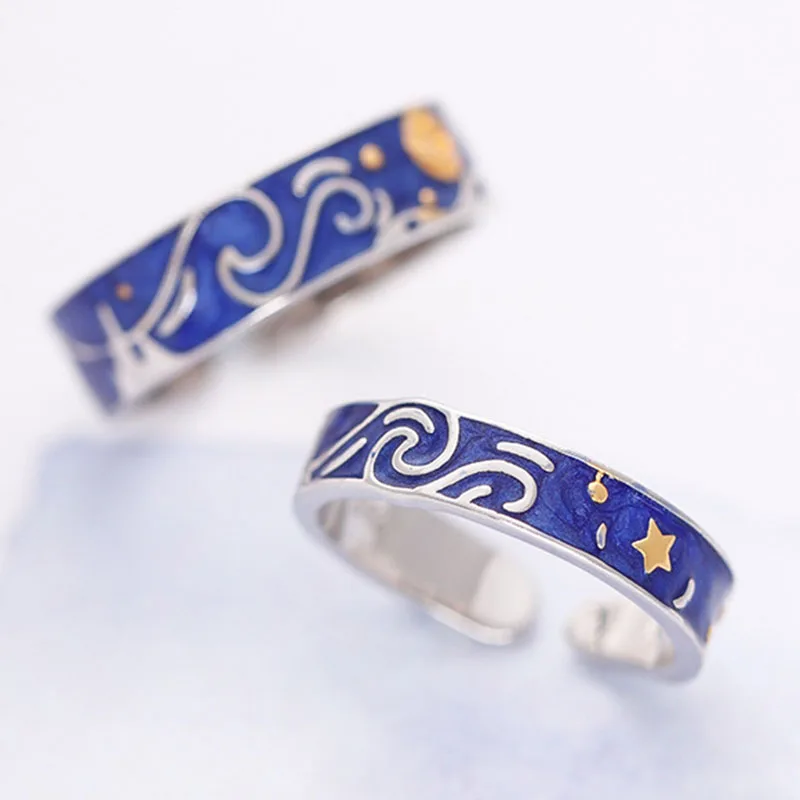 

Men Van Gogh Enamel Ring Real 925 Sterling Silver Ring Mothers Day Womens Jewellery Joyas Plata Cadeau Maitresse Bizuteria