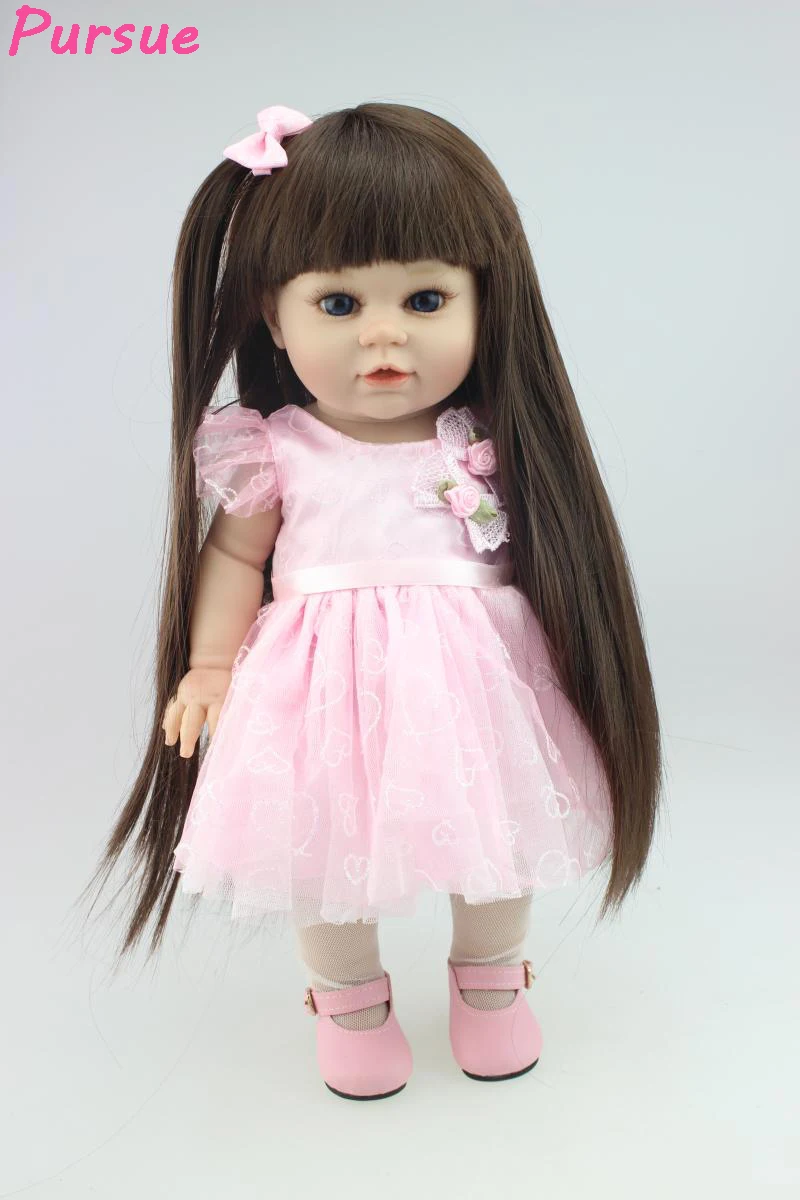 

Pursue 18 inch Pink Dress Princess American Girl Lifelike BJD Doll Reborn Mini Plastic Baby Dolls for Girl Kids real-baby-doll
