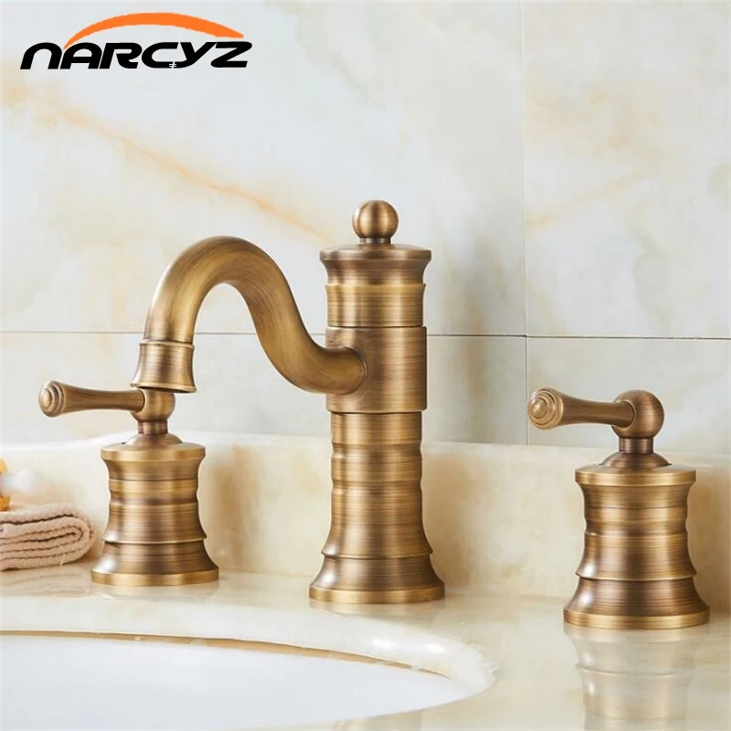 شحن مجاني 3 قطع العتيقة النحاس الطابق الخيالة الحمام صنبور حوض خلاط حوض حمام بالوعة الغرور صنبور مياه الحنفية حمام الحنفيات XR8232