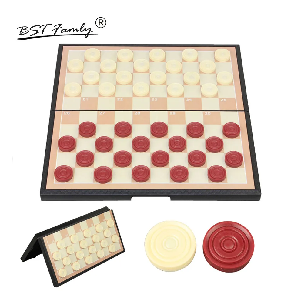 

BSTFAMLY International Checkers Plastic Chess Set 285*285/200*200mm Folding Checkerboard Magnetic Chess Game 100 Checker T5