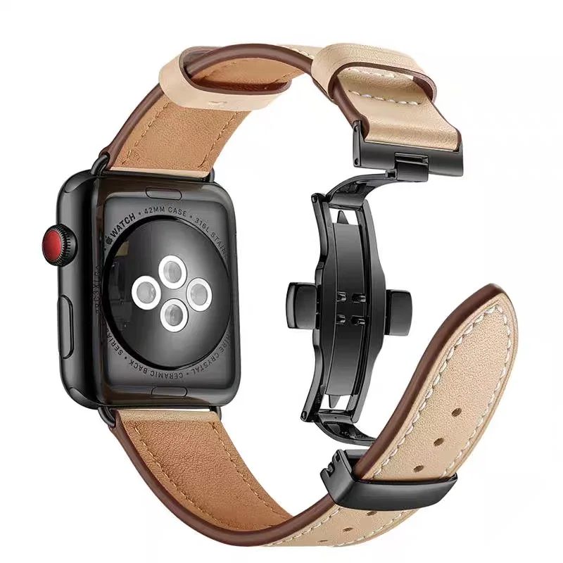 Высокое качество кожаный ремешок для наручных часов Apple Watch Series 4 44 мм 40 черный