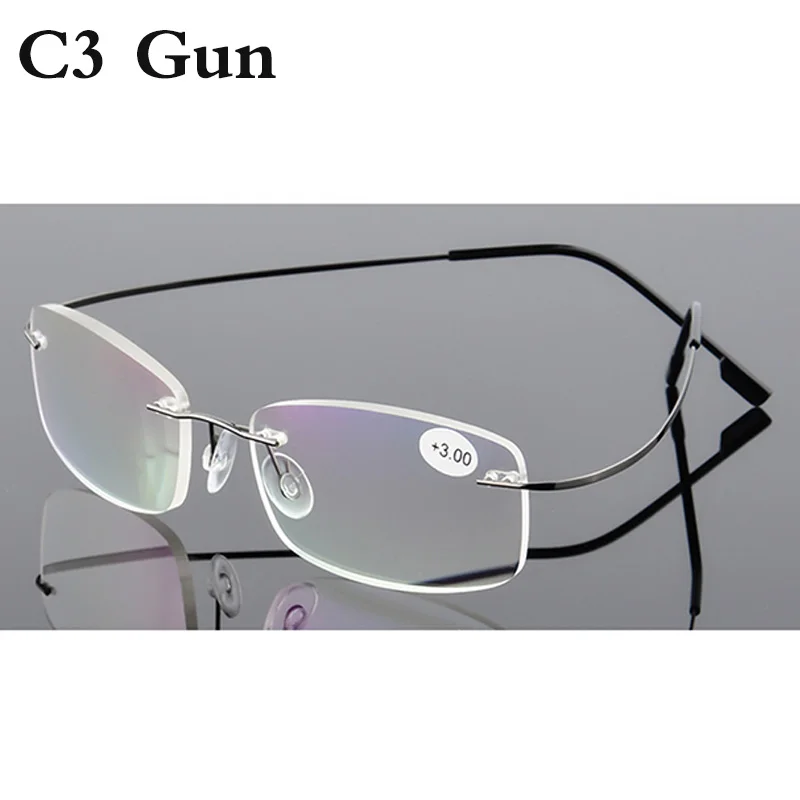 Очки для чтения, Для мужчин Для женщин ультра-светильник без оправы очки по рецепту пресбиопические очки+ 1,0+ 1,5+ 2,0+ 2,5+ 3,0+ 3,5+ 4,0 YQ229 - Цвет оправы: YQ229 C3 GUN