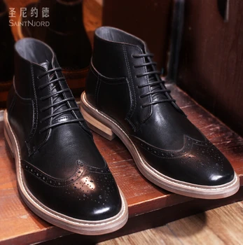 

Black real leather high top desert boots British style ankle Chelsea boots chaussure homme winter boots large size 44 freeship