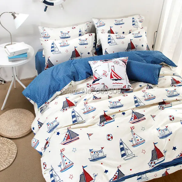 Nautical Theme Bedding Boys Kids Sailboat Bed Sheets White Blue Red