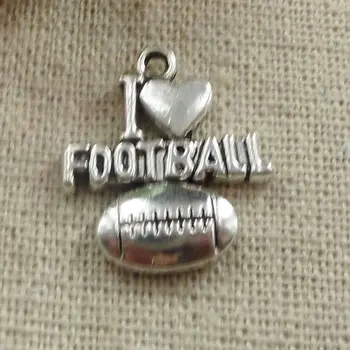 

126 pieces tibetan silver i love FOOTBALL charms 21x18mm #099