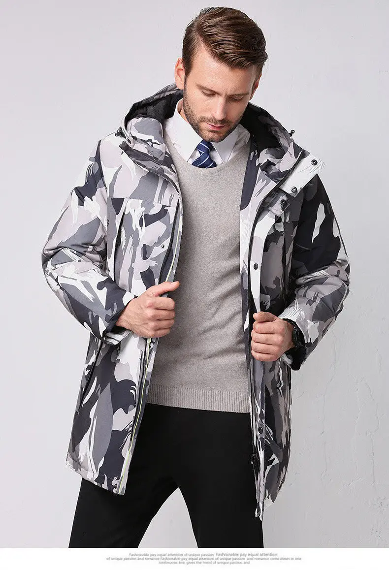 Fashion Winter Jackets Men's Warm Down Coat Parka Thickening Rabbit hair Liner Detachable Turtleneck Windproof Concise  (5)