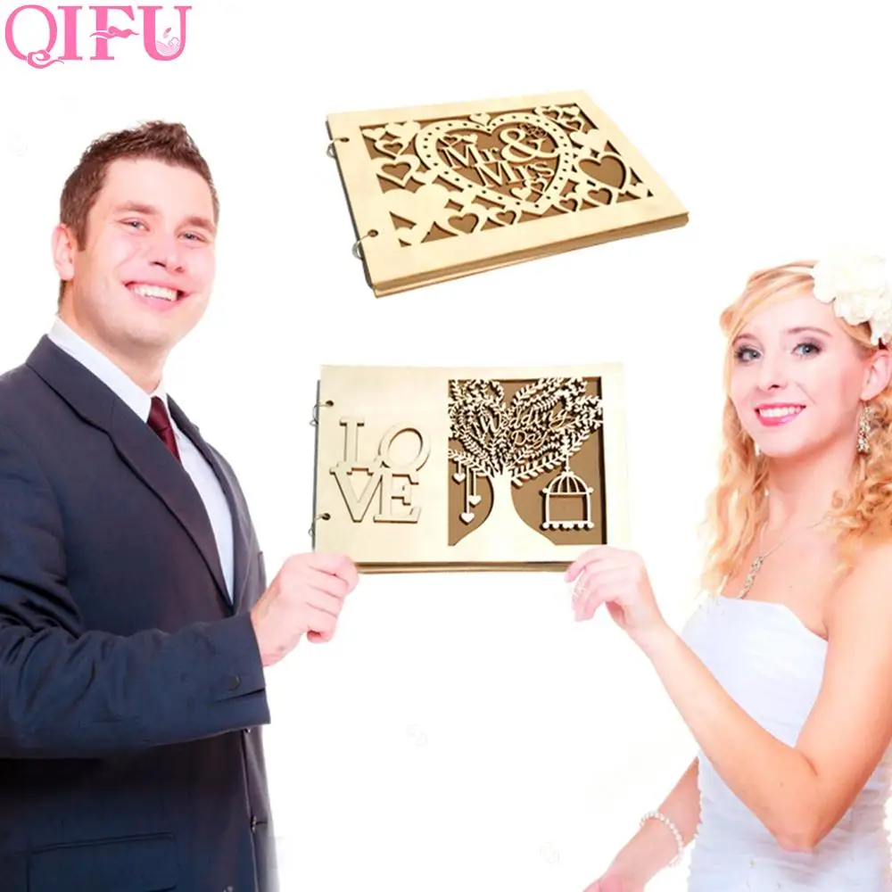 

QIFU Wooden Signature Guest Books Wedding Decoration Table Mr Mrs Photo Frame Wedding Decor Rustic Wedding Guestbook Party Favor