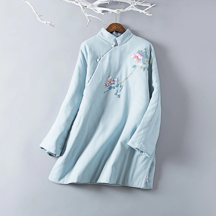 You promise Chinese wind retro pearl buttons surplice collar cotton padded jacket cotton padded winter female