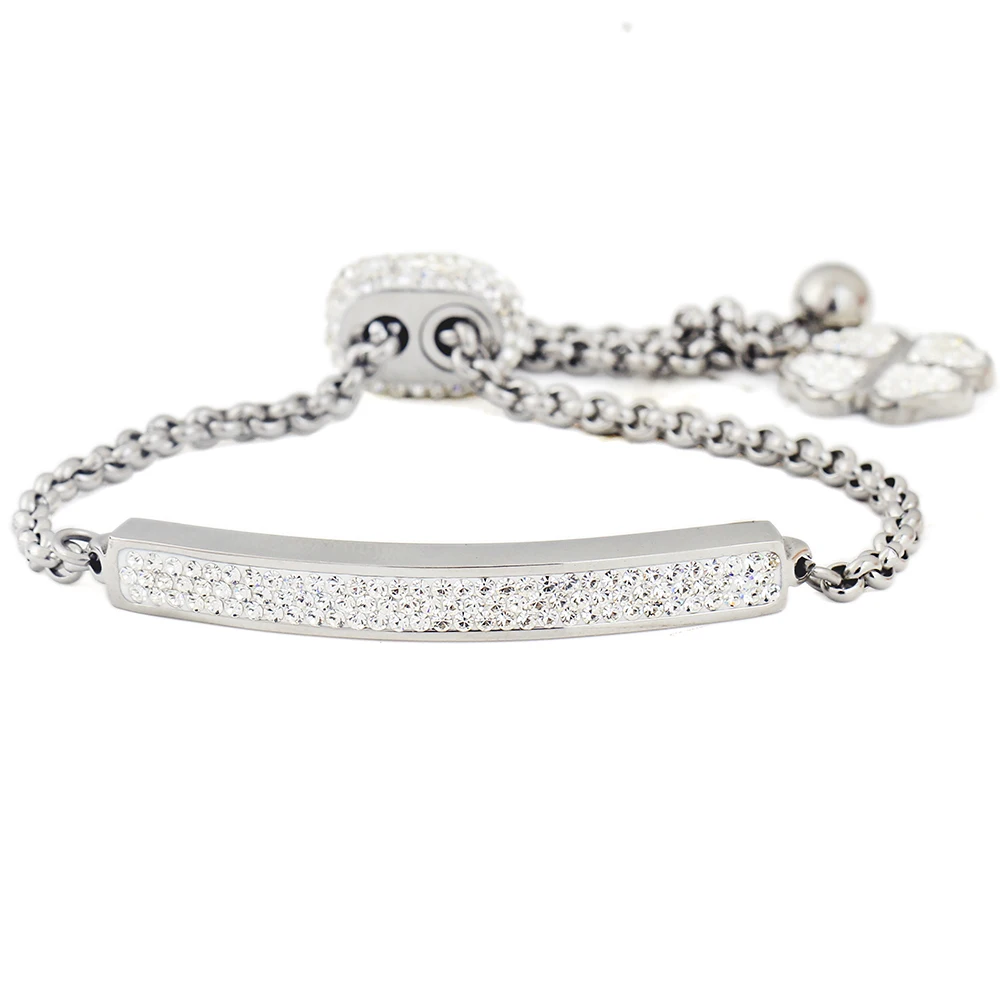 Регулируемый Длина Мода CZ Кристалл Нержавеющая сталь браслет для Для женщин