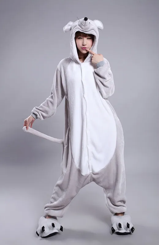 Фланелевая пижама кигуруми унисекс мышь из зодиака серый для взрослых|cosplay